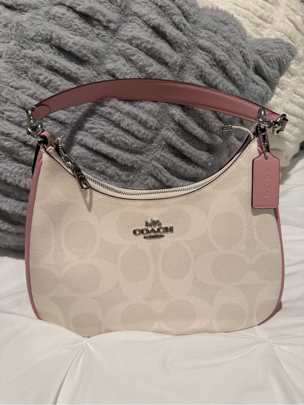Med Coach Chalk and Pink Signature Hobo Bag